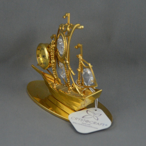 Crystocraft Pirate Ship Clock figurine w/ Swarovsk - Picture 2 of 7
